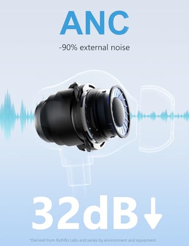 Image of Rythflo Active Noise Cancelling Headphones, Wireless in Ear Neckband Blutooth Headphones with 3 AI Mics ENC, 60Hrs Playtime, V5.3 Multipoint Connection Magnetic Earbuds for Work /Travel /Office