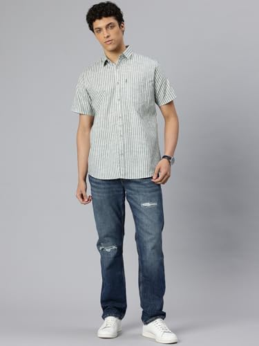 Image of Majestic Man Men's Pure Cotton Striped Half Sleeve Slim Fit Casual Shirt for Men