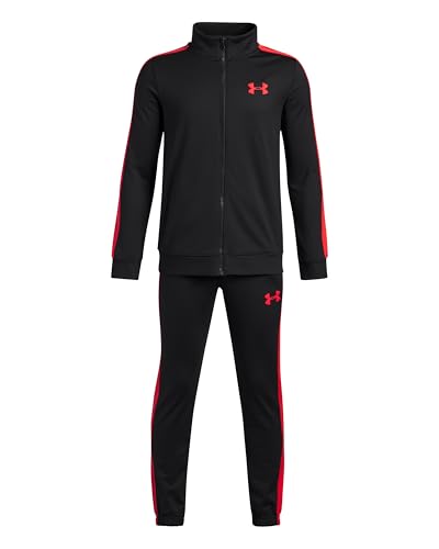Under Armour Niño Rival Knit Tracksuit, conjunto deportivo completo con bolsillos, sudadera y pantalón transpirable para entrenamiento, educación física y atletismoBlack/Racer Red/Racer Red,YLG