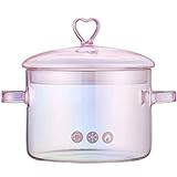 Pink Glass Saucepan with Lid and Handle, 1.5L/50oz Glass Cooking Pot, Glass Cooking Saucepan Safe for Pasta Noodle, Soup, Milk, Baby Food