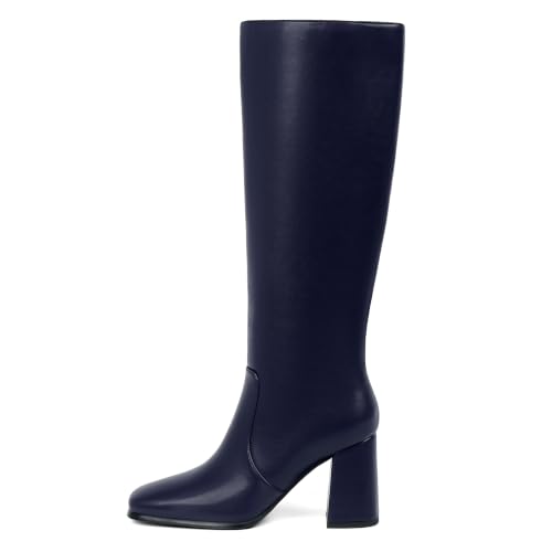 Image of Modatope Knee High Boots Women Square Toe Chunky Heel Fashion Tall Boots | Block Heel Gogo Boots with Side Zipper,Fashion Heeled Fall Winter Boots,Long Dressy Boots for Women
