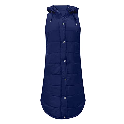 Long Hooded Puffer Vest For Women Plus Size Zipper Down Jacket Coat Casual Fashion Winter Cotton Padded Long Waistcoat #TOP6