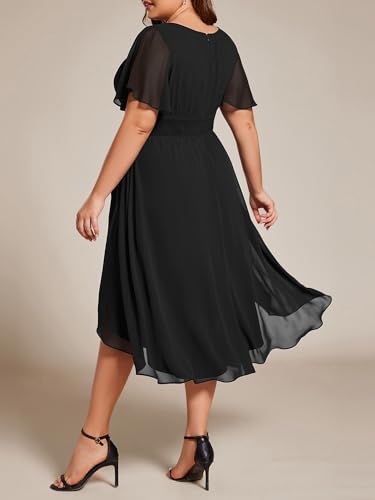 Image of Ever-Pretty Women's Plus Size Formal Wedding Guest Dresses for Curvy Women A Line Chiffon Midi High Low Cocktail Dress