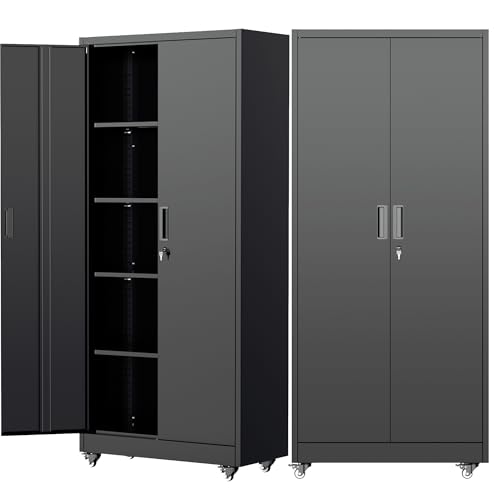 Pataku 73' Metal Storage Cabinet with Wheels, Garage Storage Cabinet with 4...