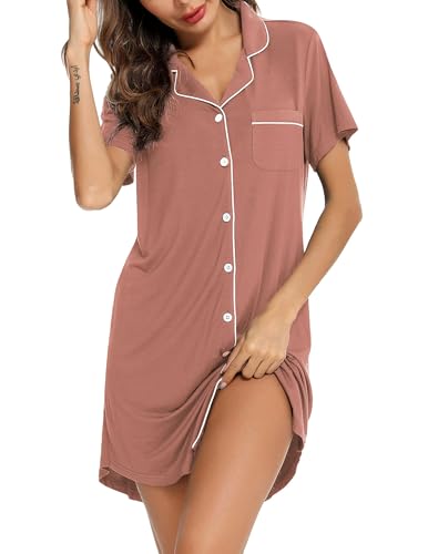 Image of Senert Nightgowns for Women Short/Long Sleeve Sleep Shirt Button Down Night Gowns Maternity Pajamas Nursing Dress Sleepwear