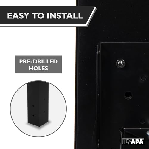 Ilyapa Black Metal Mailbox Post for Outside, 43x4x4 inch Metal Post Sleeve with Two Universal Mounting Plate Brackets for Curbside Residential Mailbox, Heavy Duty