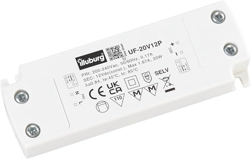 illuburg Trasformatore LED 12V 20W Sottile Senza Sfarfallio per GU4 GU5,3 Strisce LED Mobili Montaggio Nascosto Alimentatore Driver Power Supply