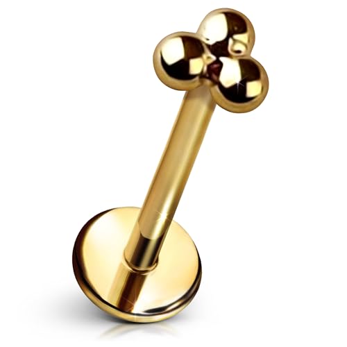 Tri-ball Flat Back Stud – Single Titanium Earring, Push Pin Design for Sensitive Ears — (Single Earring)