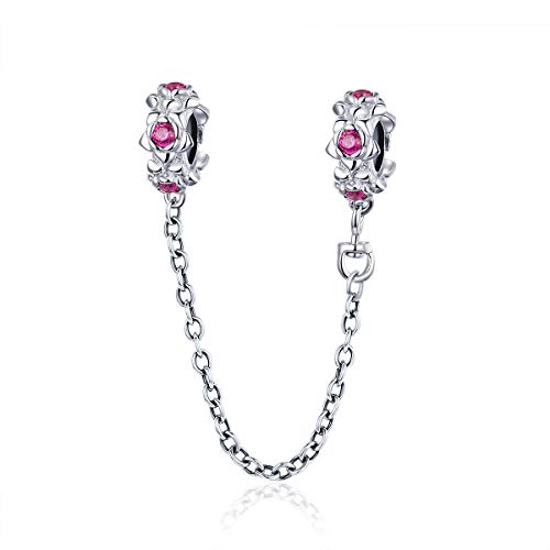Image of ARTCHARM Heart Safety Chain Charm 925 Sterling Silver Beads fit European Charms Bracelet & Necklace