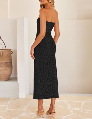Image of ZESICA Women's 2026 Summer Floral Strapless Bodycon Midi Dress Off Shoulder Beach Formal Cocktail Wedding Guest Long Dresses