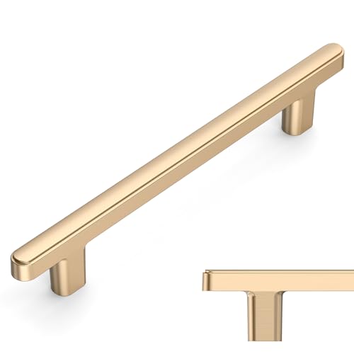 Amerdeco 10 Pack Brushed Brass Cabinet Pulls 5 Inch(128mm) Hole