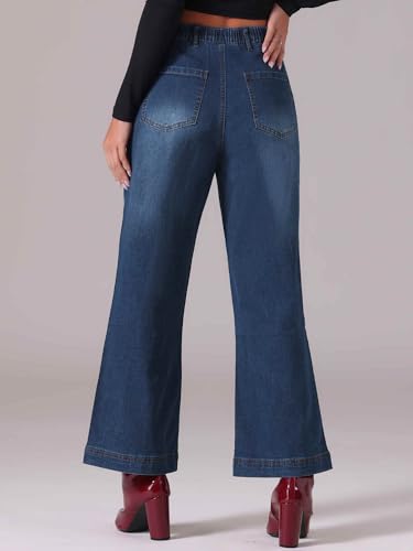 Jean large stretch taille haute à boutons Allegra K
