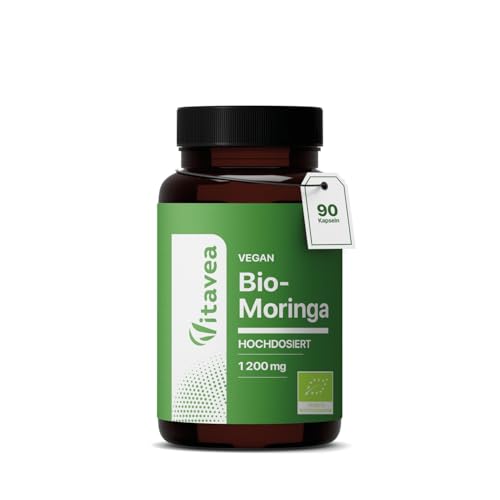 Moringa BIO 1200 mg 90 Vegane Kapseln Bio Moringa Oleifera Extrakt Superfood mit Vitaminen Mineralstoffen und Antioxidantien 30 Tage Kur Laborgeprüft Ohne Zusatzstoffe Vitavea