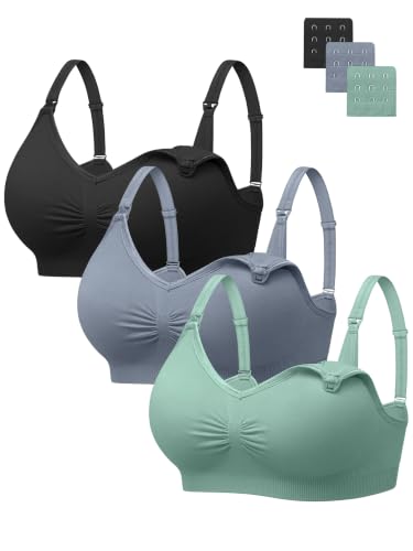 Image of Angelhood Womens Seamless Sleep Nursing Bra,Breastfeeding Maternity Bra with Remove Bra Pads Extenders Pack of 3