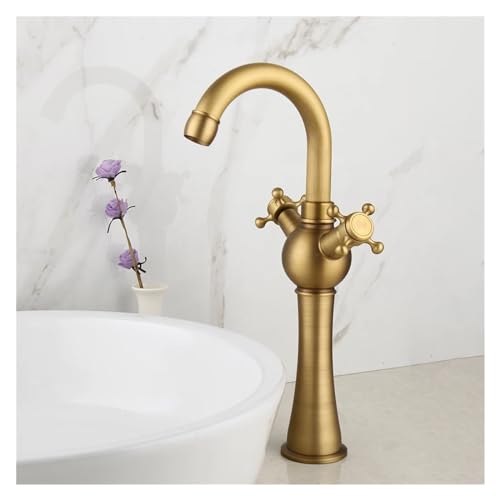 Grifo de lavabo de baño de latón antiguo de encimera alta con 2 manijas