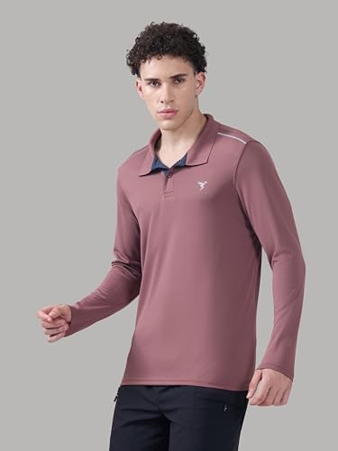 Image of TECHNOSPORT Men's Solid Full Sleeve Polo T-Shirt TECHNOCOOL+ Quick Dry Slim Fit Sports Tee for Travel Casual Smart Wear UPF50+ Anti Odour