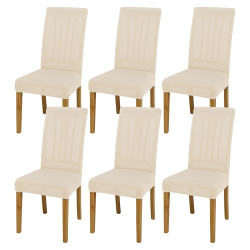 SUKAIKEQA Fundas elásticas universales para sillas (Juego de 4/6/8 Piezas con Respaldo) para salón, Cocina, Oficina, Comedor, Fundas para sillas de Fiesta, Lavables y extraíbles. (6, Blanco Roto)