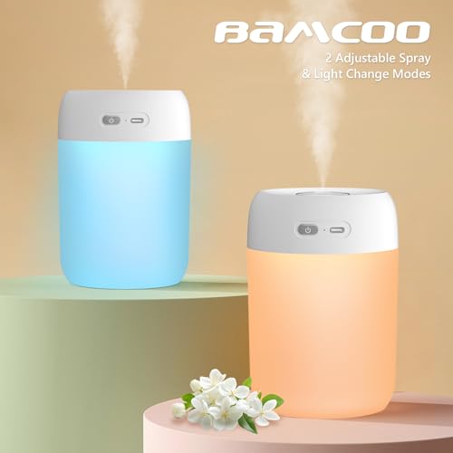 Image of Portable Small Humidifier, 650ml Colorful Mini Humidifier for Bedroom, Office Desktop, Baby Room, Plants, Cool Mist Humidifiers(White)