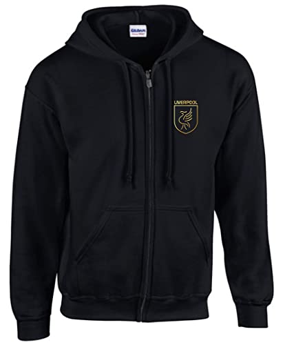 Liverpool - Sudadera con capucha para niños, diseño de escudo de Liverpool, color negro, azul, 12 años