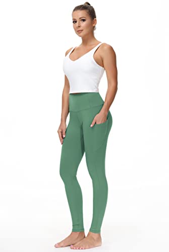 Image of THE GYM PEOPLE Thick High Waist Yoga Pants with Pockets, Tummy Control Workout Running Yoga Leggings for Women