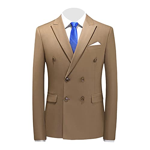 Men's Slim Fit Double Breasted Jacket Slim Fit Business Daily Prom Blazer Peak Lapel Groom Wedding Party Suit Coat (Khaki,5X-Large)