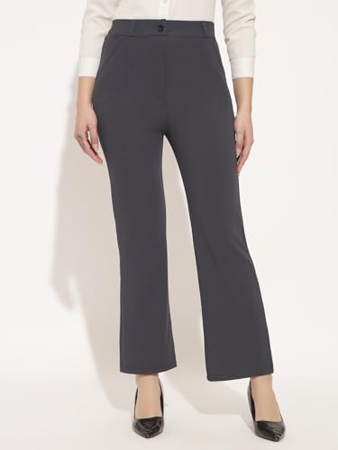 Image of Vogaan Women High Rise High Waist Trousers Flared Korean Style Formal Pants| Elegant Workwear for Office, College & Events