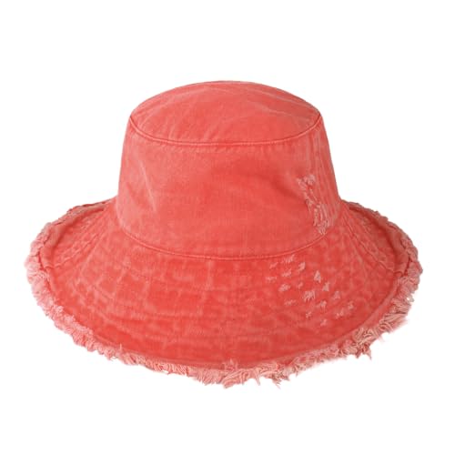 Image of CHOK.LIDS Frayed Bucket Hats for Women Men Unisex Trendy Washed Cotton Floppy Wide Brim Boonie Outdoor Summer Beach Headwear