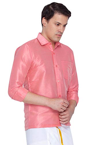 Image of VASTRAMAY Men's Ethnic Silk Blend Shirt Full Sleeves - South Indian Shirt in Rose Gold, for Casual, Formal | Festive Ethnic Outfit For Rakhi
