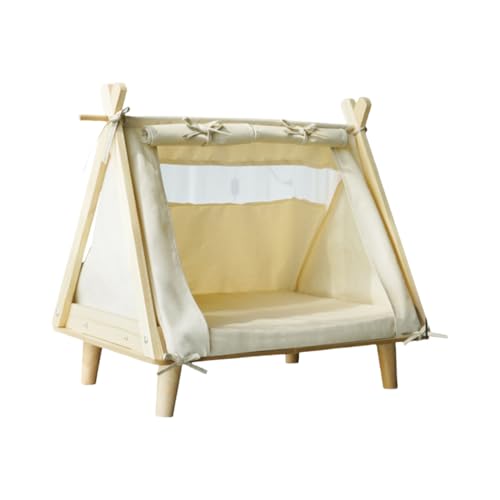 XVVXペットハウス 猫ベッド キャットハウス ペットテント 小型犬ベッド ペットベッド クッション付き 木製 かわいい おしゃれ 洗える 組み立て簡単 (Z18 ベージュ,60*45*58cm)