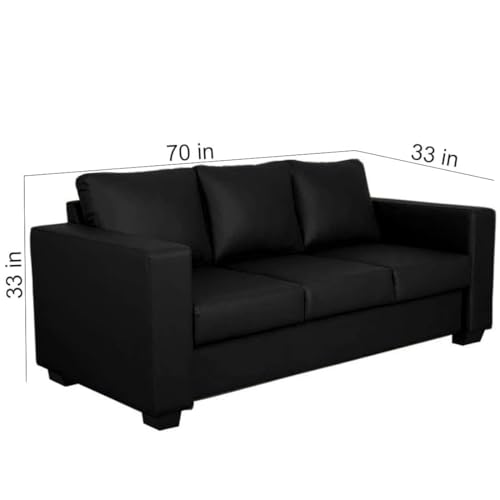Image of FURNY Harley 3 Seater Leatherette Sofa Set (Black- Color)