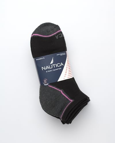 Image of Nautica Womens Quarter Socks Athletic Cushion Moisture Wicking Socks 6 Pack | Stretch Performance Dri-Motion Fabric, Cushioned with Arch Support, Breathable Mesh Panels, Quarter Cut, Shoe Size 4-10