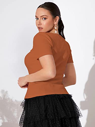 Image of Shasmi Women Polycotton Regular Fit Solid Knitted Square Neck T-Shirts Short Puff Sleeve Tops (TOP 52)