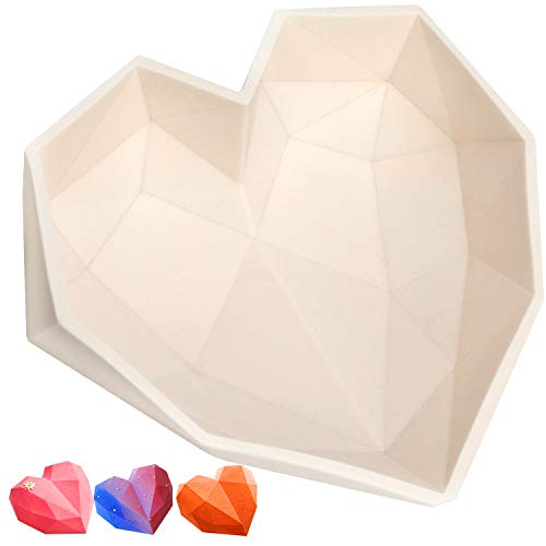 image for OTU Valentine's Day Diamond Heart Love Mousse Cake Mold Trays, Silicon