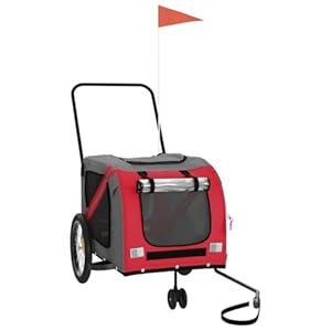   Tidyard-Pet-Bike-Trailer-Red-and-Gray-Oxford-Fabric-and-Iron-Pet-Bicycle-Carrier-Animal-Bike-Stroller-for-Cat-Puppy-Dog-Outdoor-Travel