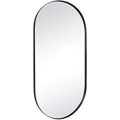 20x40 inch Black Metal Framed Oval Capsule Bathroom Mirror for Wall in Stainless Steel Pill Rounded Rectangular Bathroom Vanity Mirrors Wall Mounted Cover