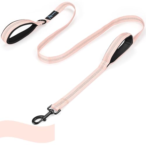 Image of Dog Leash for Large Medium Dogs 6Ft x 1 inch Reflective Stitching Large Leash with 2 Traffic Padded Handles Dog Lead Rope for Running Walking Training (Light Pink 1 Pack)