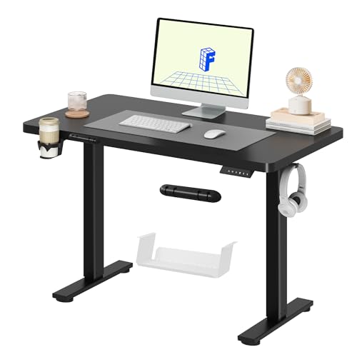 FLEXISPOT Scrivania Elettrica Regolabile in Altezza 110 x 54 cm, Standing Desk con 2 Ganci, Portabicchiere e Organizzacavi, 4 Pulsanti di Memoria, Tavolo da Ufficio e Casa