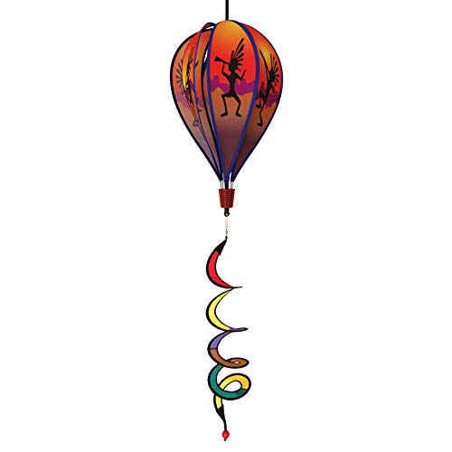 In the Breeze Kokopelli 6-Panel Kinetic Hot Air Balloon Wind Spinner,11" W x 17" H, 26" Tail,1049