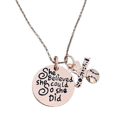 Softball Necklace, Girls Rose Gold Softball Jewelry She