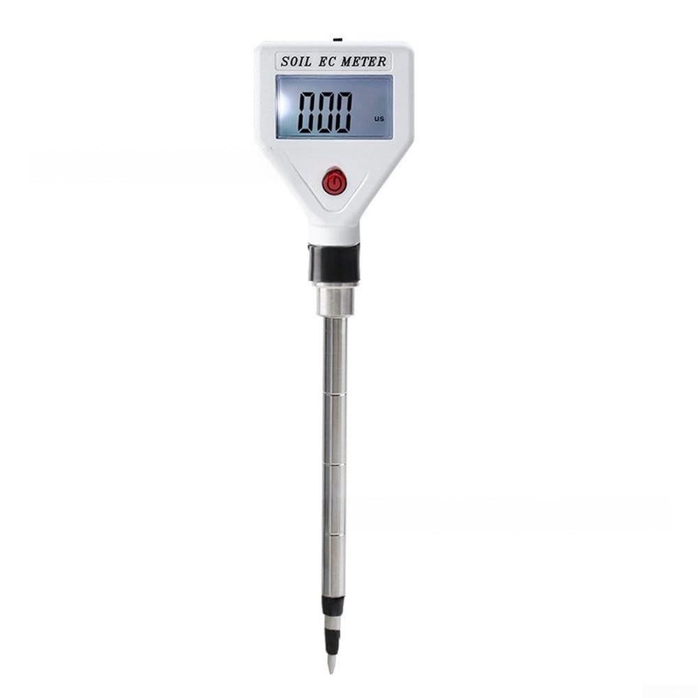 Medidor de conductividad digital del suelo 0-1999µS/cm con LCD – Preciso salinidad probador para jardín y agricultura, sonda de metal para ATC
