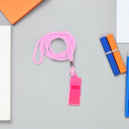 6 Silbatos plásticos de emergencia rosa con cuerda miniatura 7