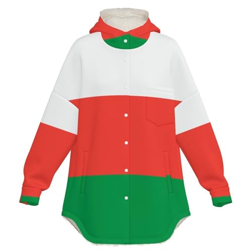 Sweat à capuche femme drapeau Oman rouge et vert veste polaire d'hiver - 3