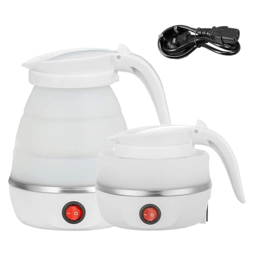 UGXJAIO Foldable Electric Kettle Mini Travel Kettle Portable Fast Boiling 600 ML Collapsible Camping Kettle with Separable Power Cord for Outdoor Hiking Camping Traveling White