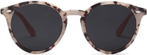 SOJOS Retro Round Polarized Sunglasses for Women Men Classic Vintage Sunnies SJ2069, Beige Tortoise/Grey