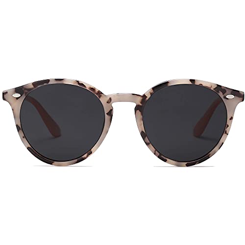 SOJOS Gafas De Sol Clásico Redondo Retro Polarizado UV400 Para Mujer Hombre SJ2069 ALL ME Con Marco Carey Café/Lente Gris