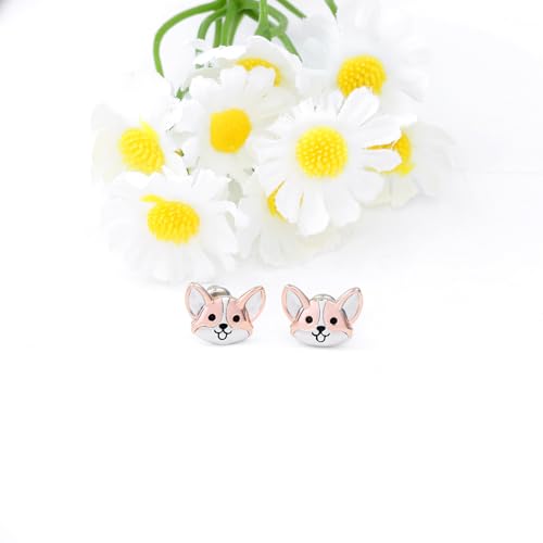 Corgi Screw Back Earrings Dog Gifts - 925 Sterling Silver Lovely Puppy Jewelry for Corgi Gifts for Corgi Lovers Helix Ear Needle Design for Women4