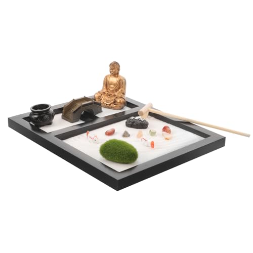 Generic Wooden Sand Tray Ornaments Zen Garden Kit for Desk Buddha Statue Decor Meditation Table Artware
