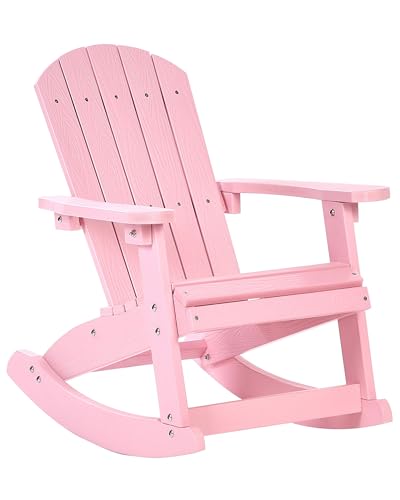 Beliani Chaise de Jardin à Bascule pour Enfants Plastique Effet Bois Patio Terrasse Rose Clair Adirondack