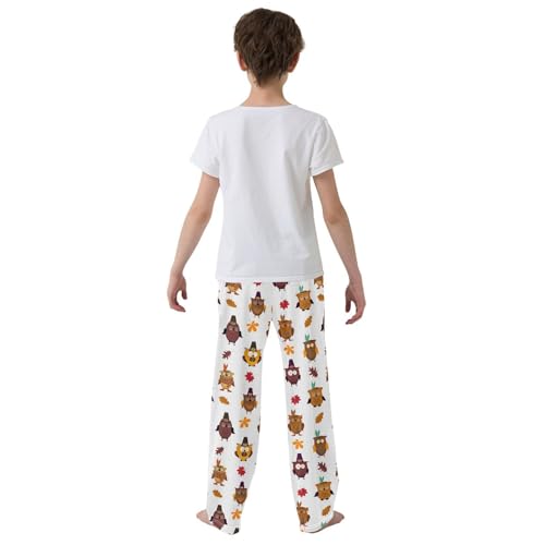 Autumn Maple Leaf Owl Boys Long Pants Soft Trousers Elastic Waist Kids Lounge Bottoms with Pockets S-XL3