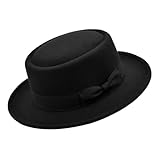 Upstore Sombrero de pastel de cerdo para hombres y mujeres, sombrero de fieltro para navegante, sombrero de porkpie, parte superior plana, sombrero Fedora Derby, sombrero negro